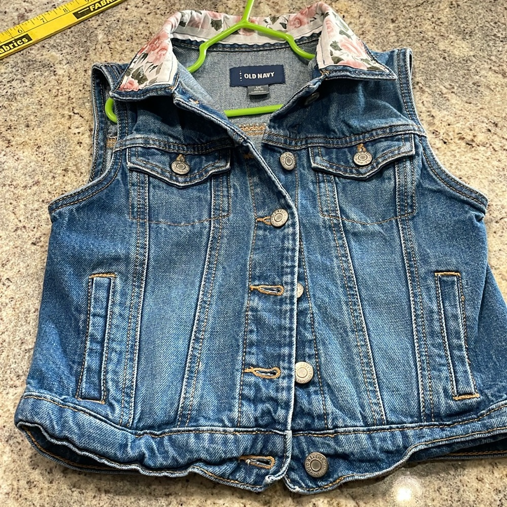 Upcycled/embellished kids jeans vest size 10-12 large. Pink roses. Made with ❤️